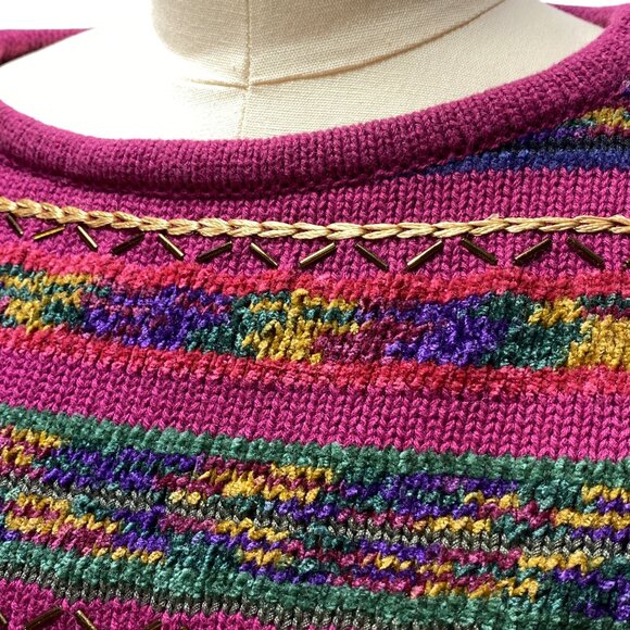 Lizwear Womens Multicolor Striped Knit Sweater S Holiday Christmas - Picture 2 of 9